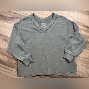 AERIE Wonder Green Textured V-Neck Pullover Sweatshirt Size S